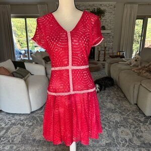 Coral and Pink Eyelet Lace Dress